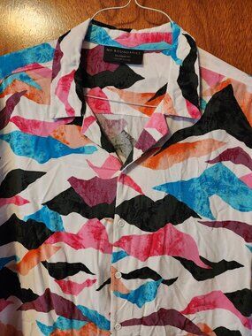 Men's 2XL No Boundaries Vibrant Colorful Short Sleeve Button Down Shirt